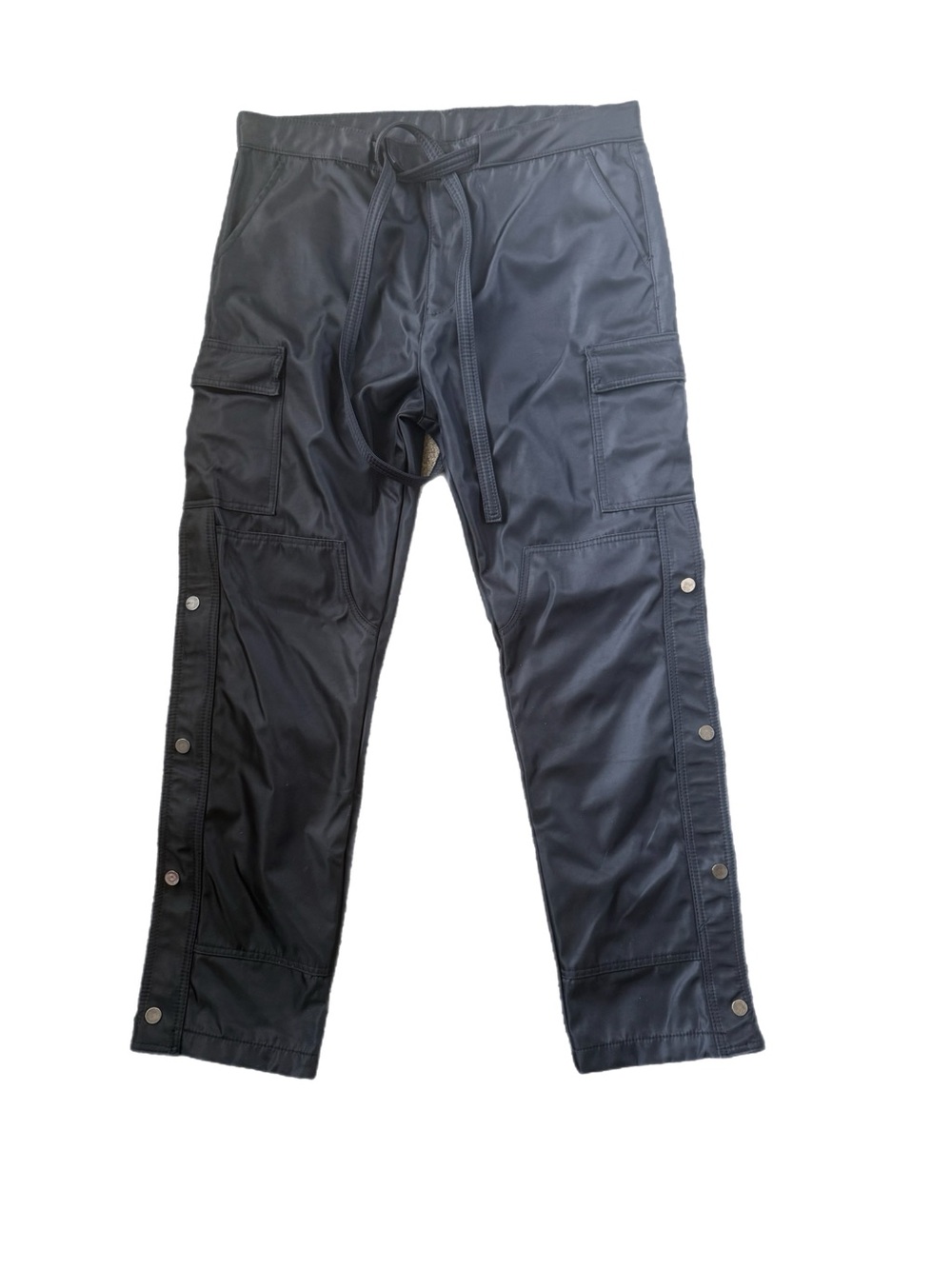 MNML Black Nylon Side Snap Zip Closure Cargo Pants Relaxed Tapered